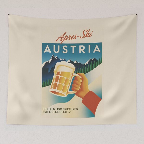 Item preview, Vintage Après-Ski Austria Poster – Retro Ski Lodge Art With Beer Mug & Alpine Mountains designed and sold by paulo silveira.