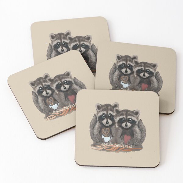 Item preview, Cute Raccoons with cofee and a heart designed and sold by AdRonDesign.