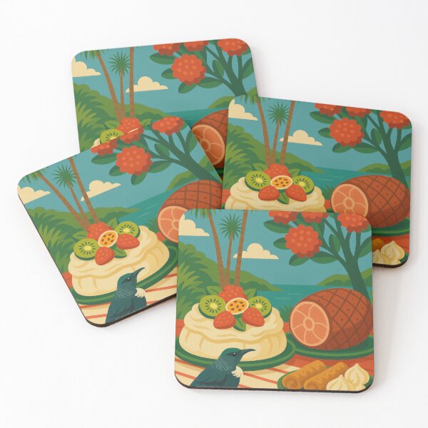 Item preview, Kiwi Christmas Feast — Pavlova, Ham, and Tui in a Sunny New Zealand Scene designed and sold by kornkobart.