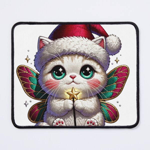 Item preview, Christmas Fairy Cat Faux Embroidery Sticker - Cute Kawaii Cat with Fairy Wings Santa Hat Embroidered Patch Style designed and sold by GeniePixel.