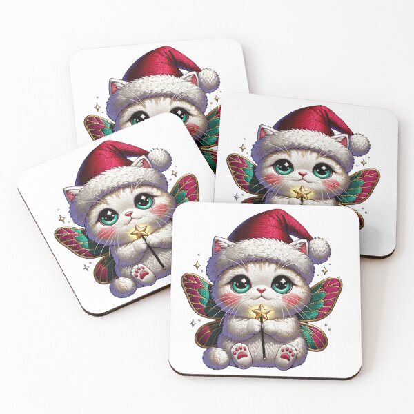 Item preview, Christmas Fairy Cat Faux Embroidery Sticker - Cute Kawaii Cat with Fairy Wings Santa Hat Embroidered Patch Style designed and sold by GeniePixel.