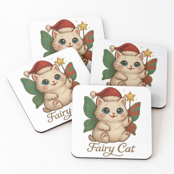 Item preview, Christmas Fairy Cat Faux Embroidery Sticker - Cute Kawaii Cat with Fairy Wings Santa Hat Embroidered Patch Tee designed and sold by GeniePixel.