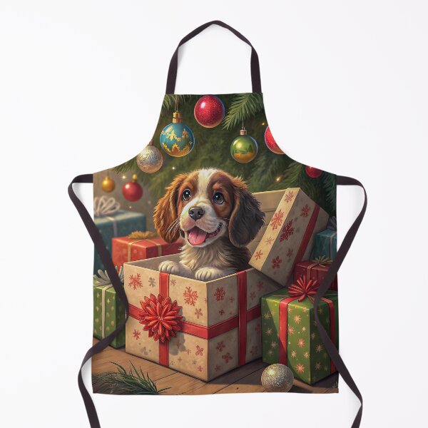 Item preview, Happy Springer Spaniel Puppy in Christmas Gift Box Under Decorated Tree designed and sold by skibreck.