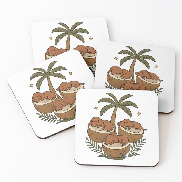 Item preview, Coconut Dachshunds – Cute Sleeping Sausage Dogs Tropical Illustration designed and sold by Stefan Slater.