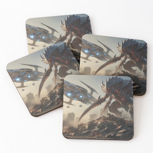 Item preview, Kaiju Alien Monster Scifi Apocalypse and Spaceship Scene designed and sold by ToadsGiftsnThings.