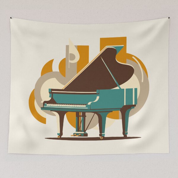 Item preview, Elegant Retro Grand Piano with Abstract Musical Elements (AI Generated) designed and sold by Art Co..