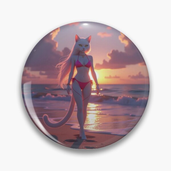 Item preview, cat woman in bikini on the beach at sunset designed and sold by Prestons Corner.