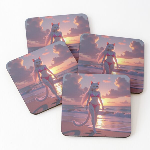 Item preview, cat woman in bikini on the beach at sunset designed and sold by Prestons Corner.