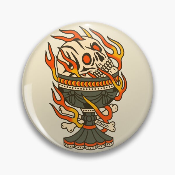 Item preview, Retro flaming bone-head chalice in classic midcentury comic style designed and sold by Skuzzle.