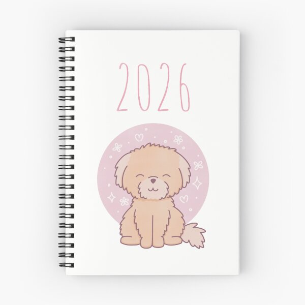 Item preview, cute fluffy happy puppy 2026 planner pink designed and sold by winterpumpkin.