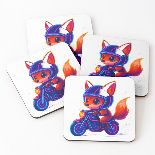 Item preview, Neon Fox Rider – Cute Glow Motorcycle Art designed and sold by UmniTok.