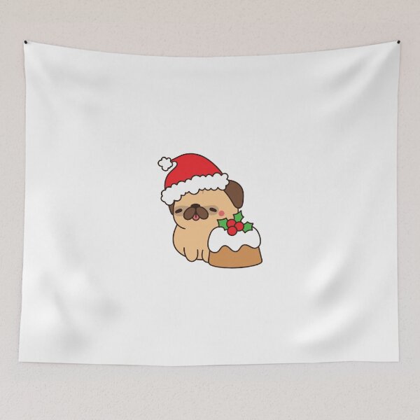 Item preview, Cute Christmas Pug with Holiday Pudding designed and sold by debbiebento.