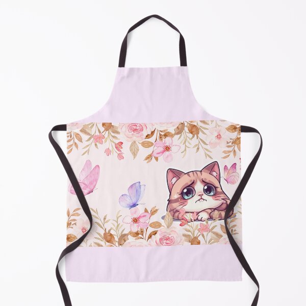 Item preview, Sad Kawaii Cat Among Flowers and Butterflies – Adorable Pastel Illustration for Stickers, Mugs and Cute Gifts designed and sold by yofeustore.