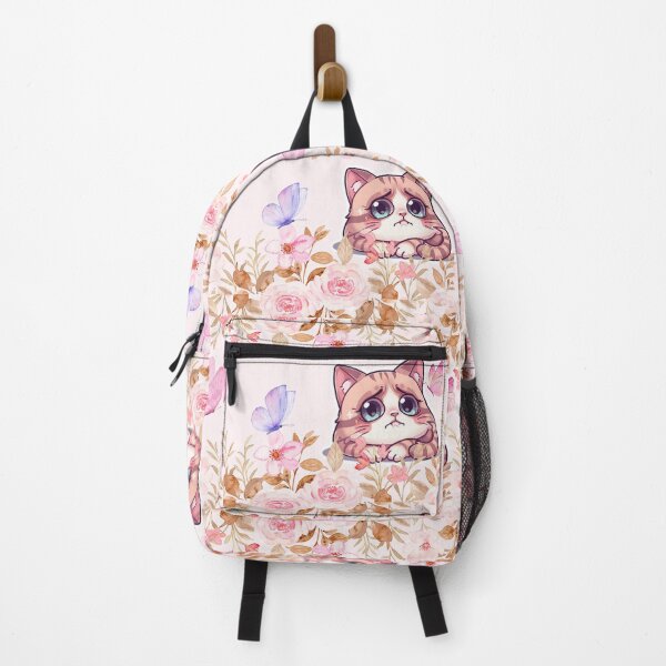 Item preview, Sad Kawaii Cat Among Flowers and Butterflies – Adorable Pastel Illustration for Stickers, Mugs and Cute Gifts designed and sold by yofeustore.