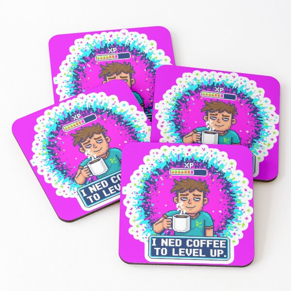 Item preview, Coffee LevelUp XP ExperiencePoints Gamer Player PixelArt designed and sold by Mypinkdream.