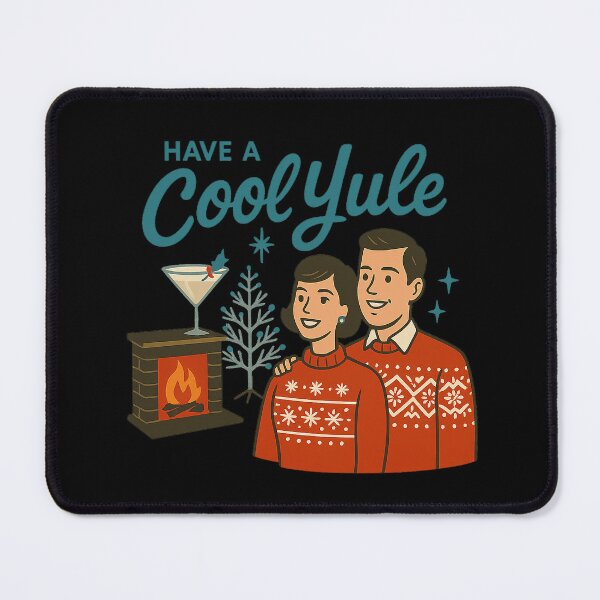 Item preview, Have a Cool Yule – Retro Mid-Century Christmas Couple with Cozy Fireplace & Vintage Holiday Vibes designed and sold by AddictiveDesign.