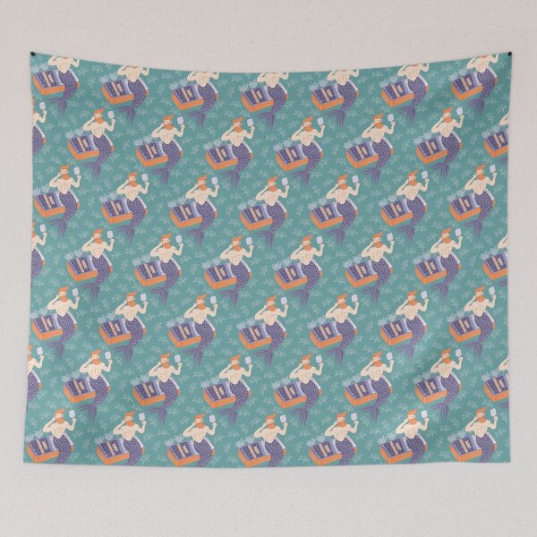 Item preview, Merman emerging from a can, Hot Merman, handle with care, aquamarine background designed and sold by WONDERPRINTVALLEY.