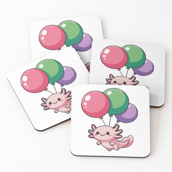 Item preview, Kawaii Axolotl Floating with Balloons – Cute Pink Axolotl Cartoon | Adorable Amphibian Character Art for Kids & Animal Lovers designed and sold by BrainBubbleArt.