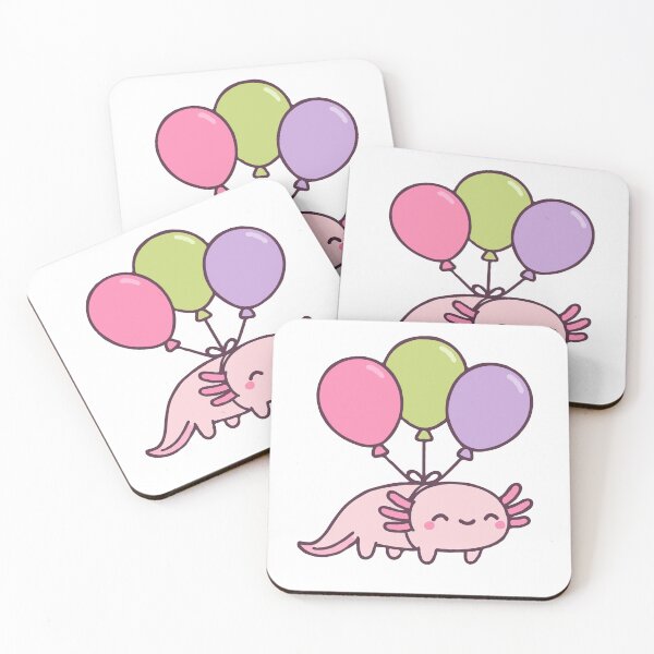 Item preview, Kawaii Axolotl with Balloons – Cute Floating Axolotl Cartoon, Pastel Animal Lover Gift, Adorable Amphibian Sticker Design designed and sold by BrainBubbleArt.