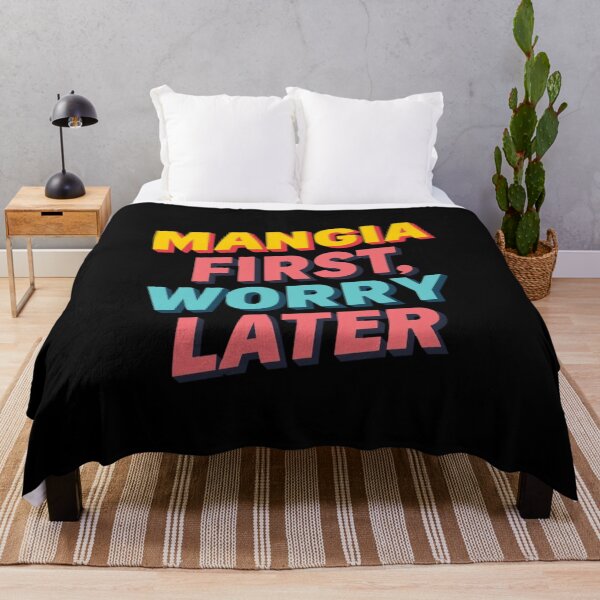 Item preview, MANGIA FIRST, WORRY LATER-. Italian Kitchen Humor – Fun Pasta & Food Lover Gift Idea– Fun Phrase & Cultural Joke designed and sold by Sun Sand & Sea Art.