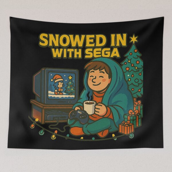 Item preview, Snowed In With Sega – Retro Console Christmas Cozy Night Gaming Controller & Tree Scene designed and sold by AddictiveDesign.