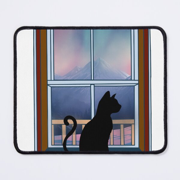 Item preview, Cat Silhouette at a Sunset Mountain Window designed and sold by MeowTouch Art.