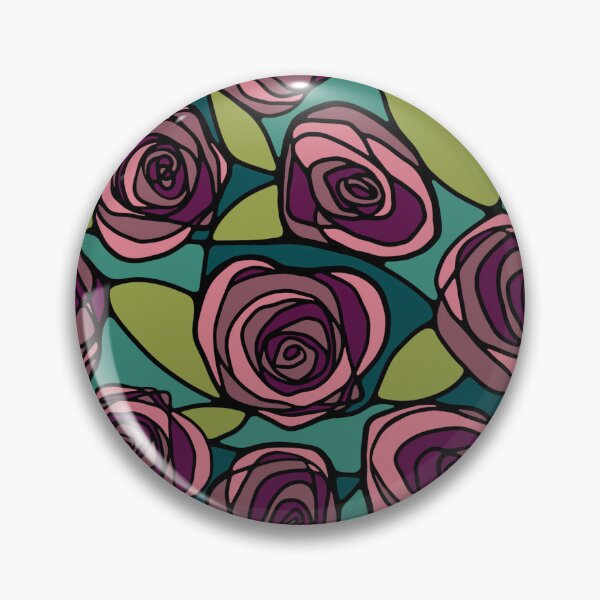 Item preview, Stained Glass Style Cabbage Roses designed and sold by Unhinged Heather.