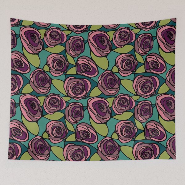 Item preview, Stained Glass Style Cabbage Roses designed and sold by Unhinged Heather.