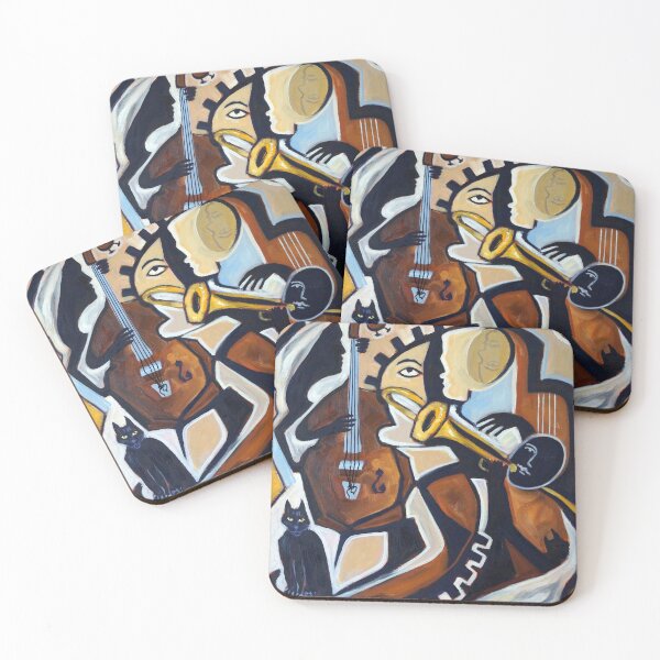 Item preview, Le Chat du Jazz, jazz musicians with a black cat designed and sold by Valerie Vescovi.