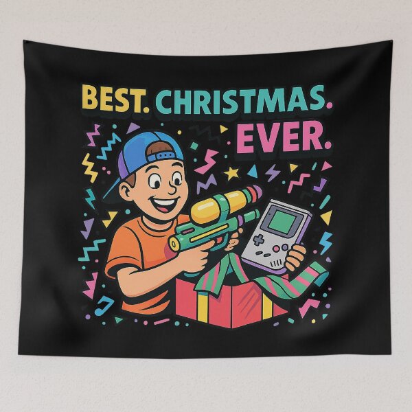 Item preview, Best Christmas Ever Retro 90s Kid Gift – Game Boy & Super Soaker Holiday Art designed and sold by AddictiveDesign.
