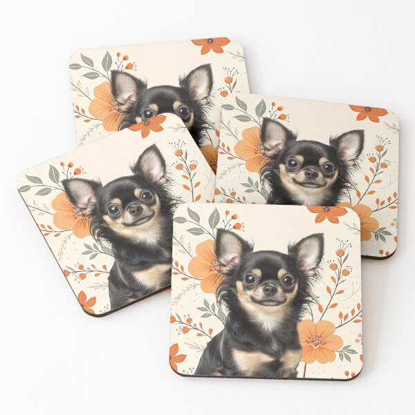 Item preview, Long Haired Chihuaua Dog Bold Retro Flowers designed and sold by SalonOfArt.