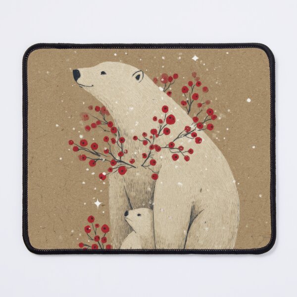 Item preview, Minimalist Polar Bear and Cub with Winter Berries Illustration on Kraft Paper designed and sold by dawnleblanc55.