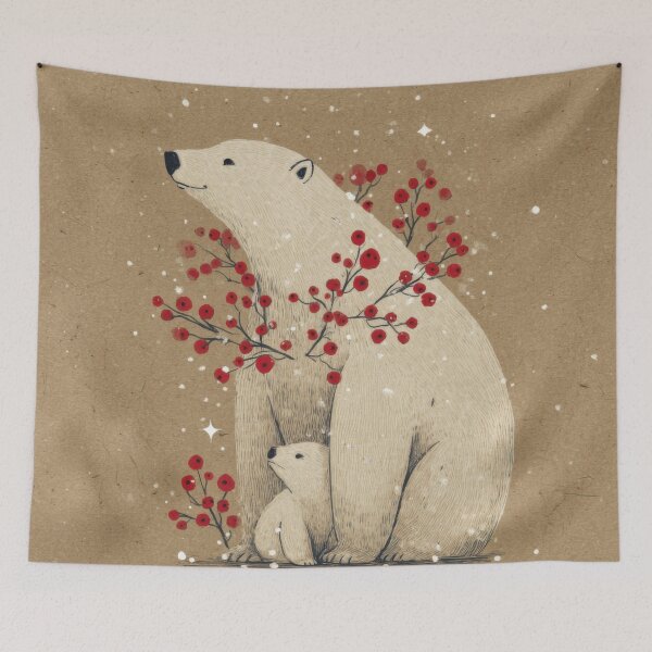 Item preview, Minimalist Polar Bear and Cub with Winter Berries Illustration on Kraft Paper designed and sold by dawnleblanc55.