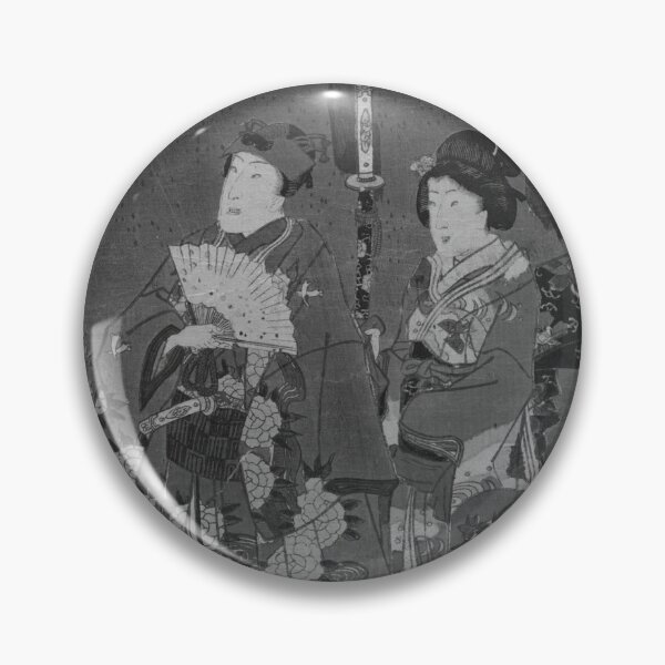 Artikelvorschau, Japanischer Blockdruck, düstere Graustufen, stimmungsvolle Samurai-Geisha, Mann, Frau, Paar entworfen und verkauft von PartNoir13.