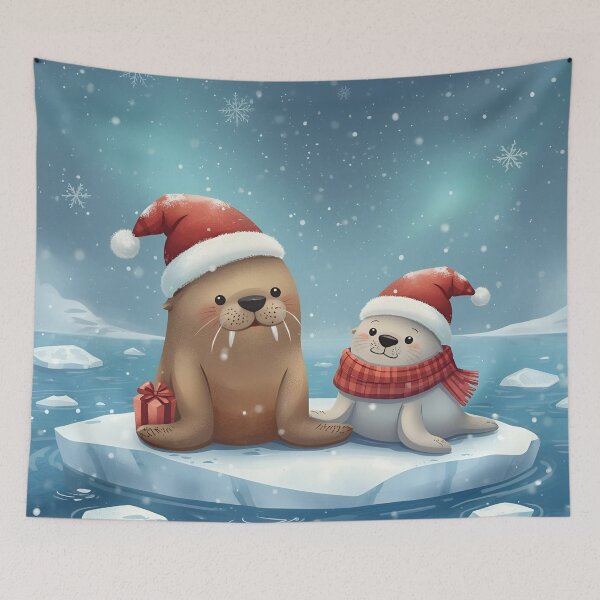 Item preview, Walrus and Seal Celebrate Christmas by the Sea designed and sold by WildlifeWhimsy.