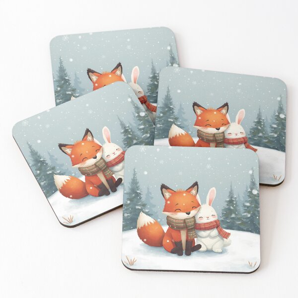Item preview, Snowy Companions: Fox and Bunny in Winter Bliss designed and sold by WildlifeWhimsy.