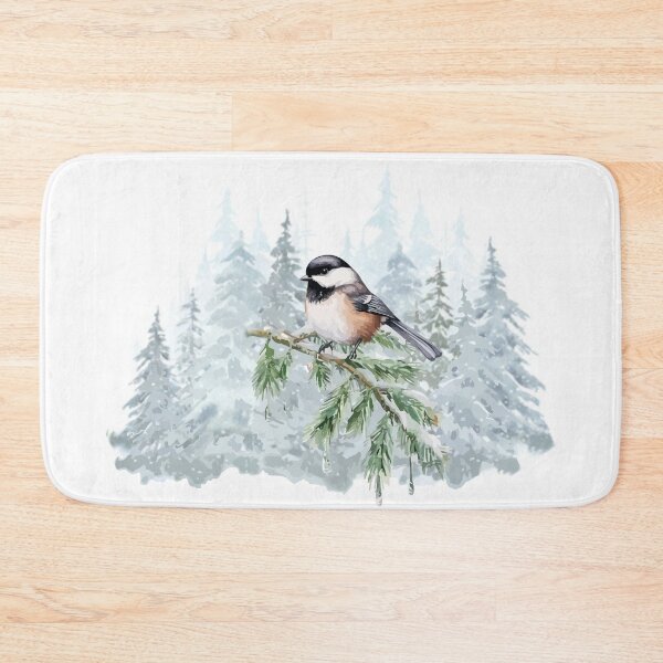 Item preview, Watercolor Winter Spruce Tree Chickadee designed and sold by countrymouse.