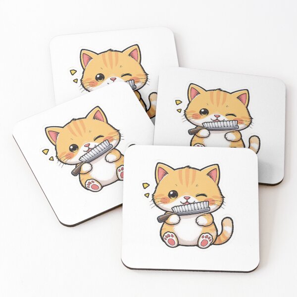Item preview, Cute Brushing Cat – Adorable Kawaii Kitty designed and sold by Finestrokes.art.