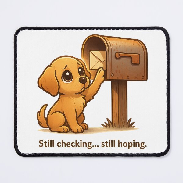 Item preview, Lonely Puppy Waiting at Mailbox – “Still Checking… Still Hoping” Emotional Dog Design designed and sold by PawWave.