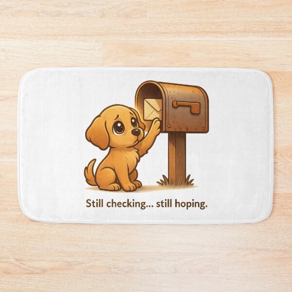Item preview, Lonely Puppy Waiting at Mailbox – “Still Checking… Still Hoping” Emotional Dog Design designed and sold by PawWave.