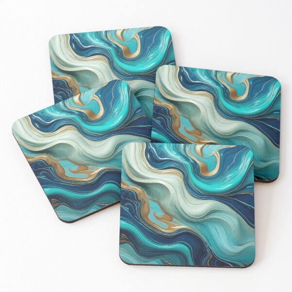 Item preview, Blue Turquoise White Abstract Fluid Painting  designed and sold by Vicky Brago-Mitchell®.