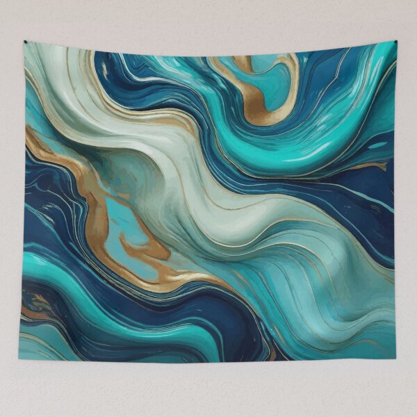 Item preview, Blue Turquoise White Abstract Fluid Painting  designed and sold by Vicky Brago-Mitchell®.
