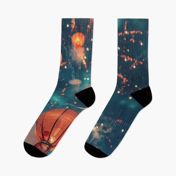 Item preview, Traditional Chinese lanterns against fireworks in night sky, background, AI generated designed and sold by dvoevnore.