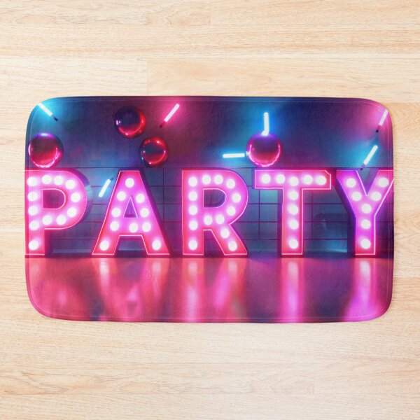 Item preview, Vibrant purple neon PARTY sign in retro 90s style glowing maximalist background AI Generated content designed and sold by dvoevnore.