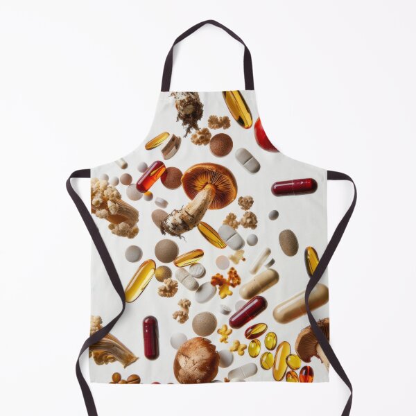 Item preview, Mushrooms and various pills floating in mid-air on white background, AI Generated designed and sold by dvoevnore.