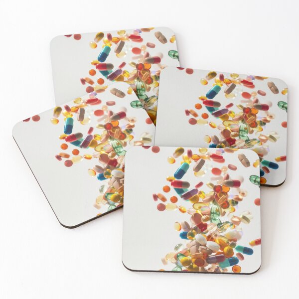 Item preview, Colorful pills and capsules falling in mid-air on white background, AI Generated designed and sold by dvoevnore.