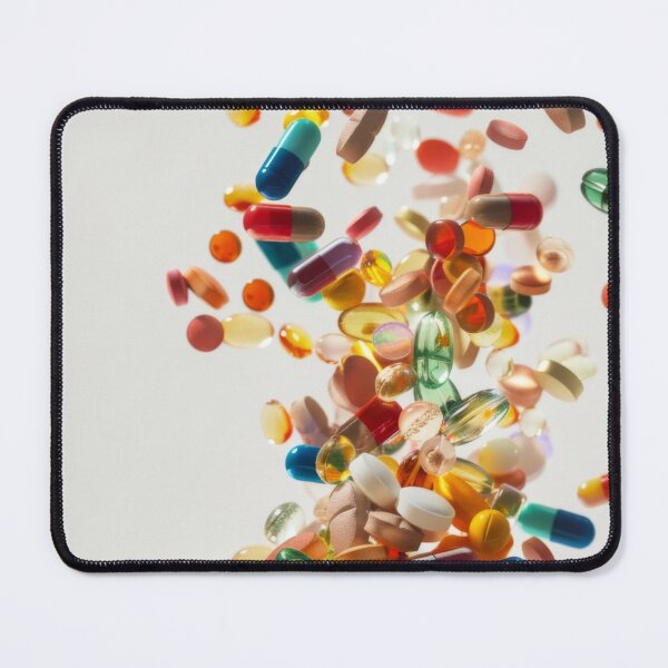 Item preview, Colorful pills and capsules falling in mid-air on white background, AI Generated designed and sold by dvoevnore.
