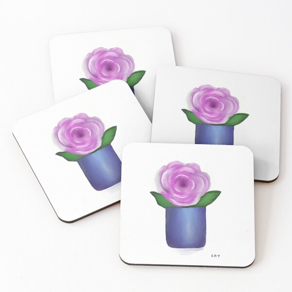 Item preview, Pink Rose in a Blue Vase or pencil caddy for a desk, floral print or painting on canvas designed and sold by Lis8973.