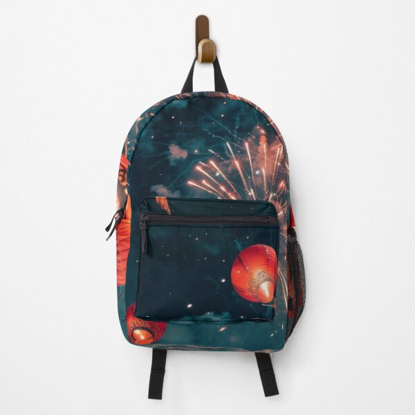 Item preview, Traditional Chinese lanterns against fireworks in night sky, background, AI generated designed and sold by dvoevnore.
