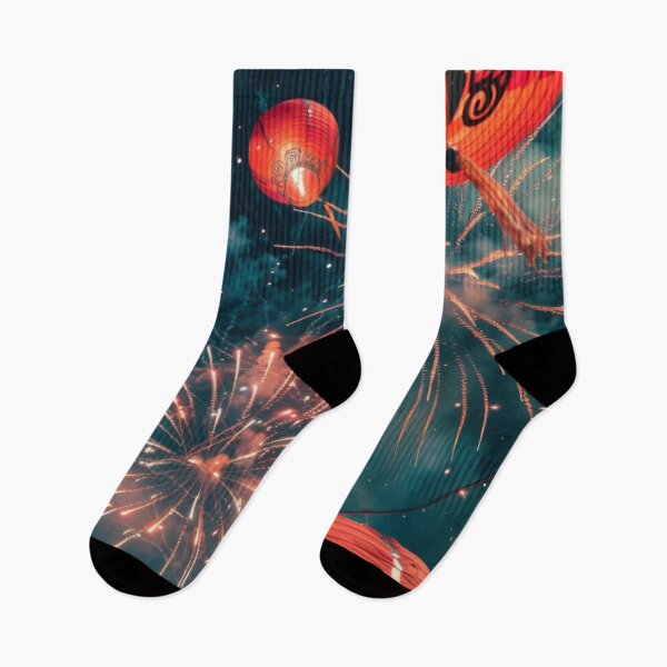 Item preview, Traditional Chinese lanterns against fireworks in night sky, background, AI generated designed and sold by dvoevnore.